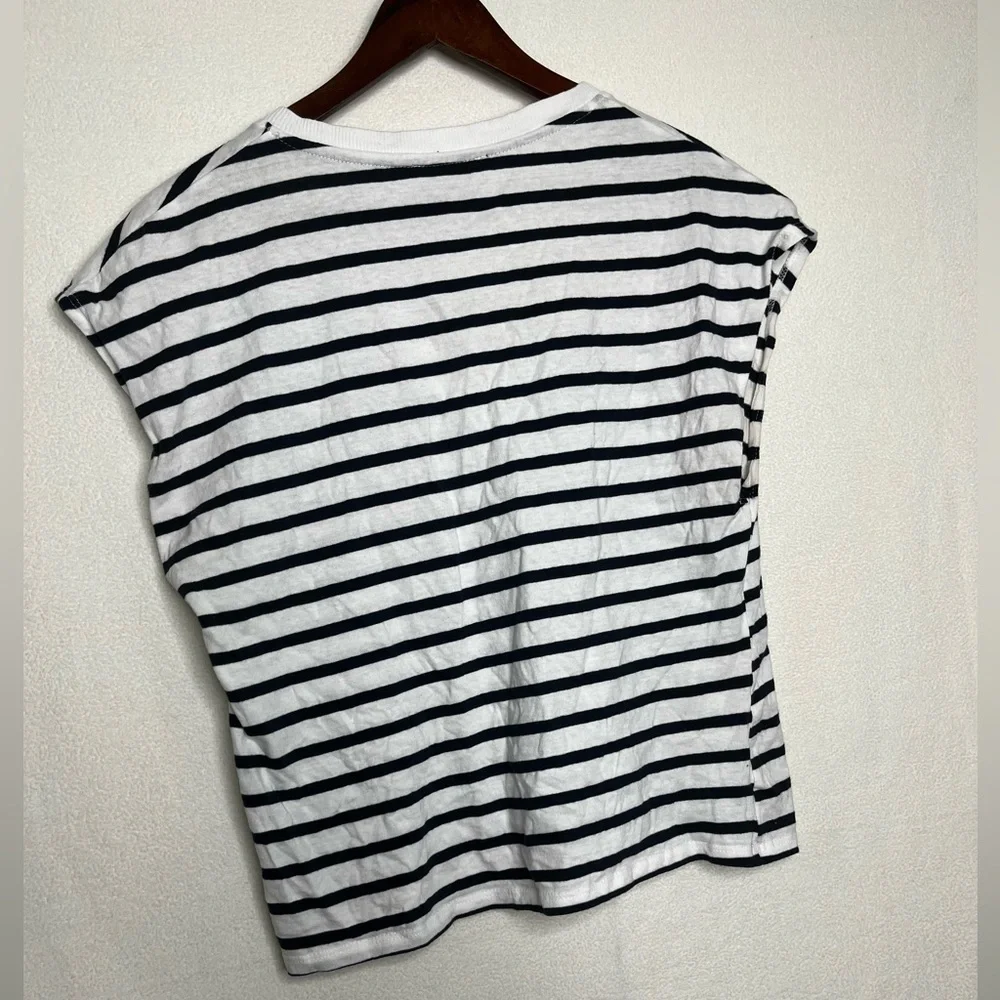 Zara Navy/White Striped T-Shirt Sz Small - Picture 6 of 6